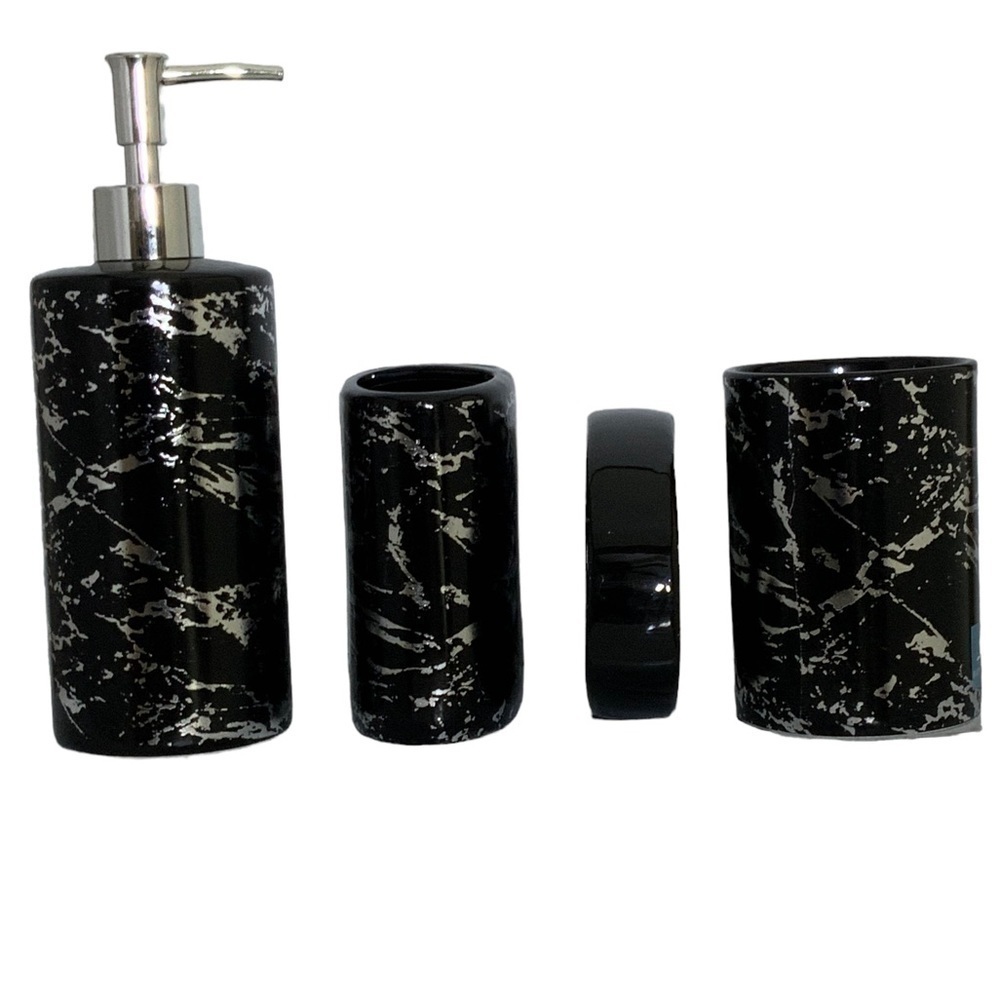 Today’s Living Black Marble Metallic Bath Accessory Set Ceramic 4 Piece Set - Picture 6 of 12